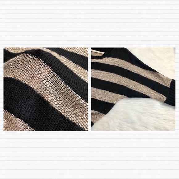 -Tan & Black Striped Knit Sparkle Sweater - Picture 10 of 12